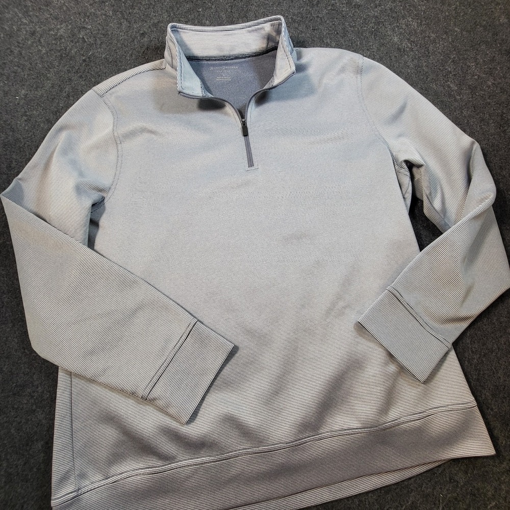 Hickey Freeman 1/4 Zip Pullover Men's Large Gray Striped Performance